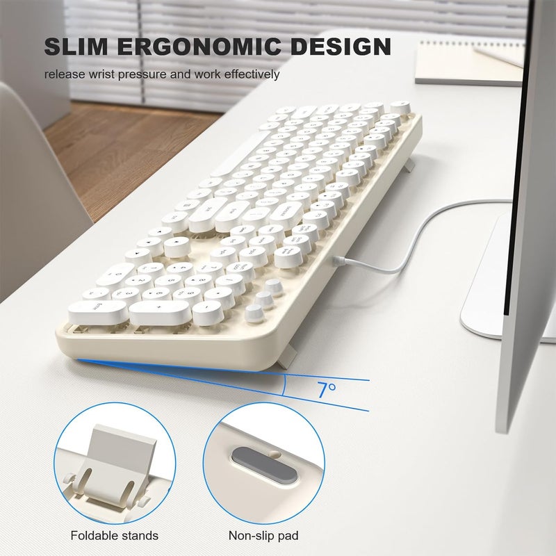 Atelus USB Wired Computer Keyboard - Retro Typewriter Keyboard - Full Size Keyboard with Number Pad for PC Laptop Desktop Windows (Creamy White) - Image 4